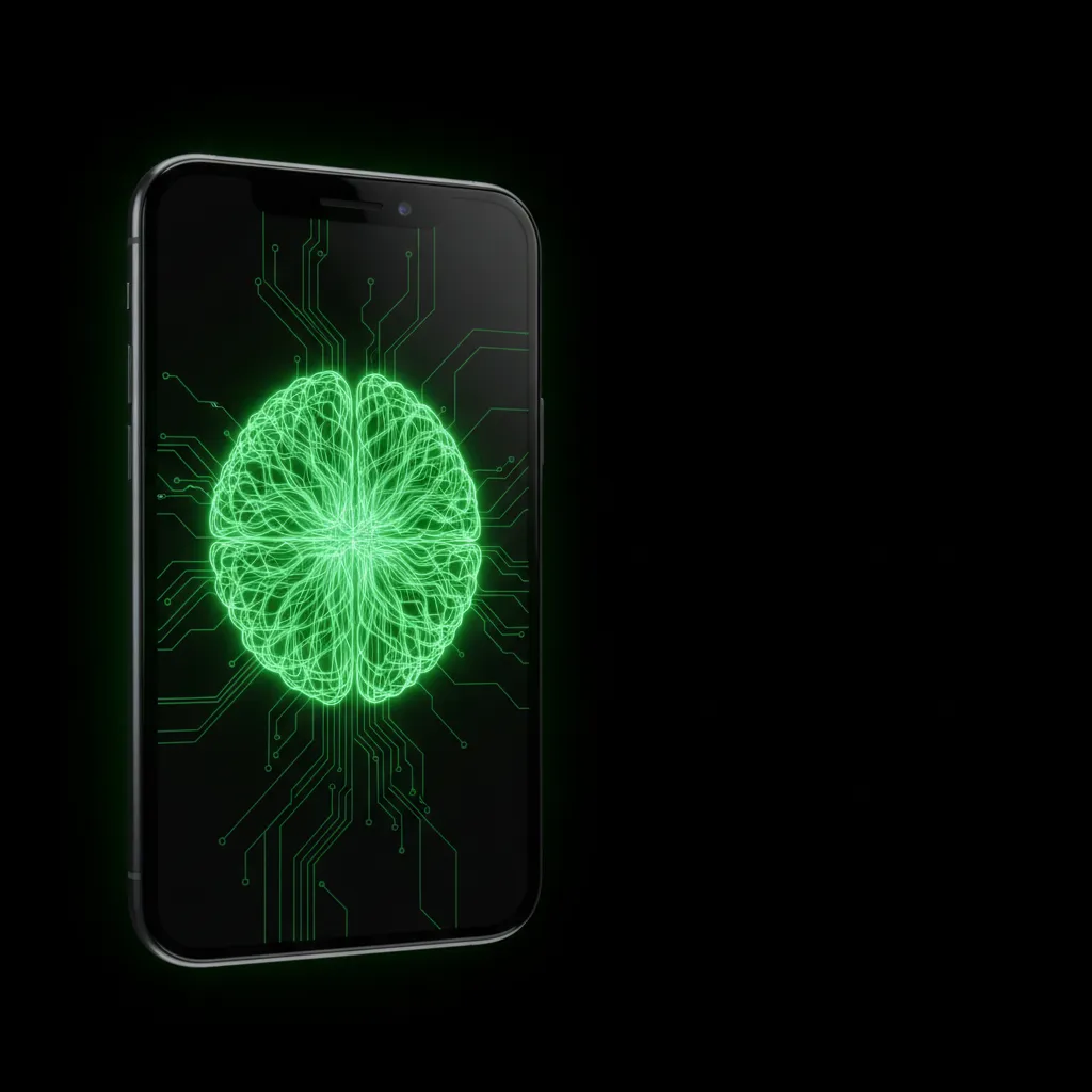 Illustration of a React Native phone app running Apple's on-device Foundation Model locally while a paid cloud API path stays unused